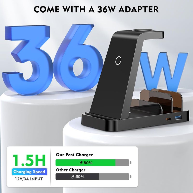 GAUOLN Wireless Charger for iPhone - 5 in 1 Charging Station for Multiple Devices Apple: Fast Wireless Charging Stand Dock for iPhone 17 16e 16 15 14 13 12 Pro Max Apple Watch Airpods - Image 5
